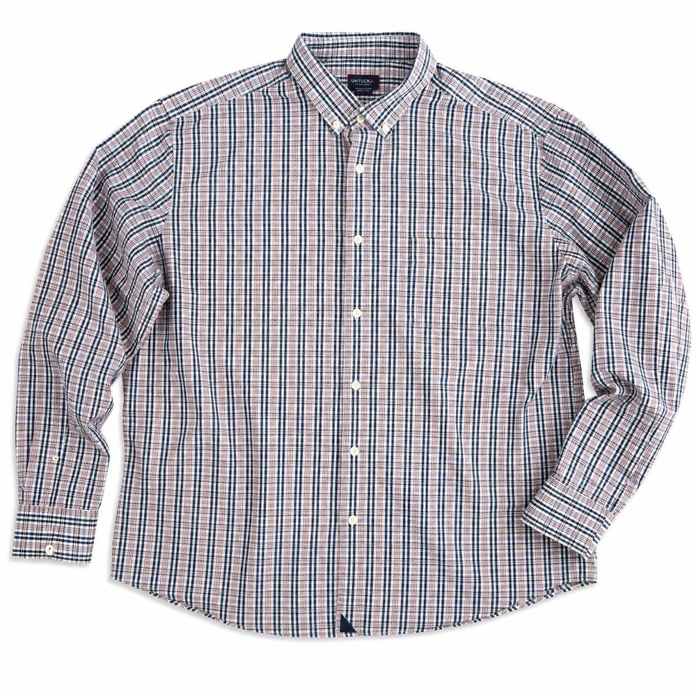 UNTUCKit Nathanson Shirt Mens XXL Blue Red Plaid Performance Nylon Long Sleeve